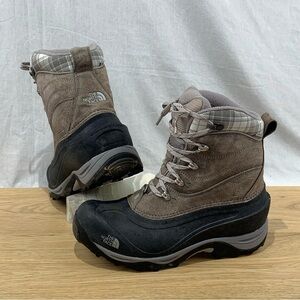 The North Face Lace Up Mid Snow Boots WP Insulated Tan Plaid Women’s Size 10